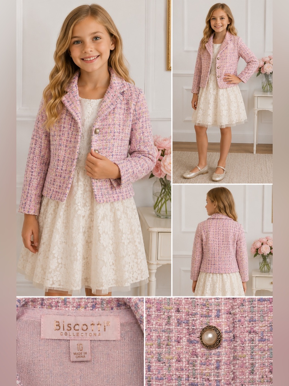 Biscotti Pink Multicolor Tweed Girls' Blazer